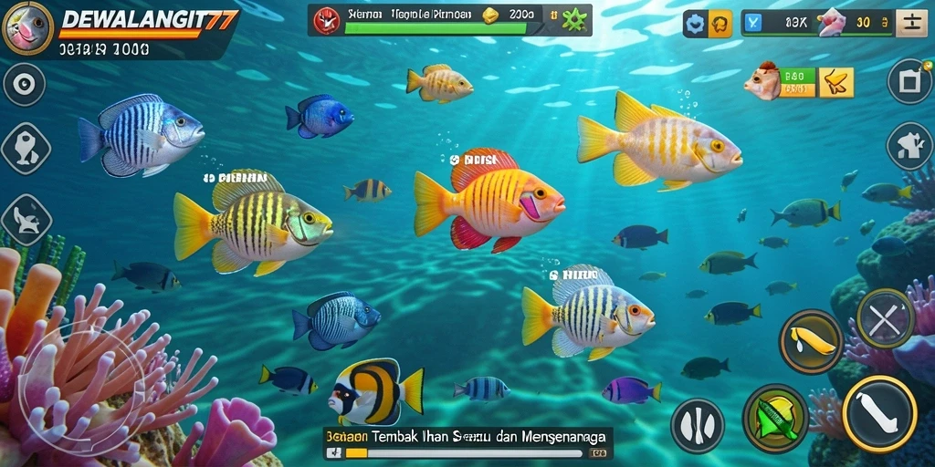 Tampilan gameplay seru dalam DEWALANGIT77 di bawah laut.