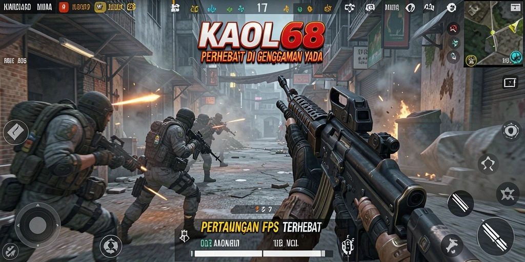 Screenshot gameplay KAOL68 yang menunjukkan aksi tembak-menembak yang intens.