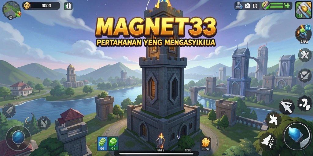 Screenshot gameplay MAGNET33 yang menunjukkan pertahanan menara yang strategis.