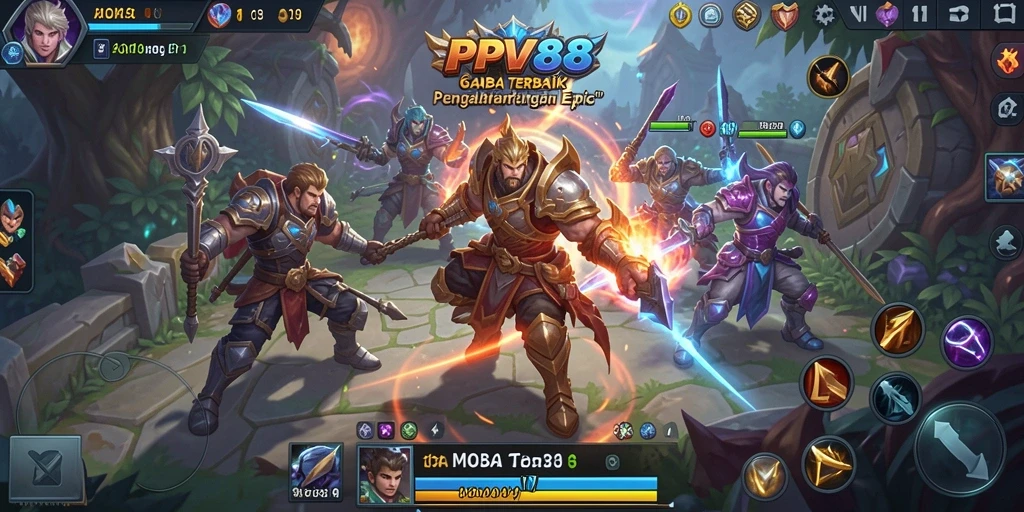 Tangkapan layar PPV88 menampilkan aksi seru dalam pertempuran MOBA.