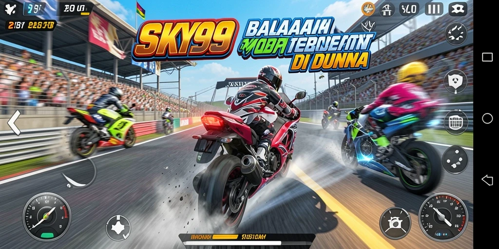 Tampilan gameplay seru dari balapan motor di SKY99.