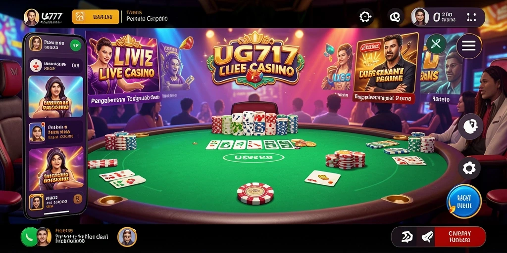 Screenshot UG777 menampilkan dealer langsung dan gameplay yang mendebarkan.